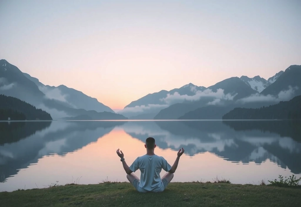 Man meditating in a peaceful setting, representing mental well-being.