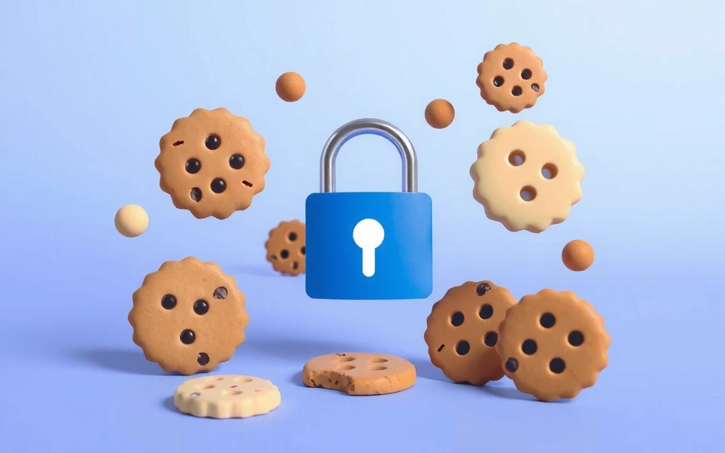Illustration of digital cookies and data privacy lock