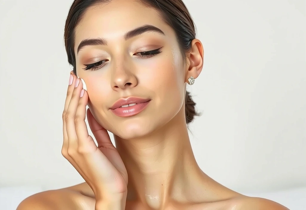 A woman applying face cream, demonstrating a skincare routine.