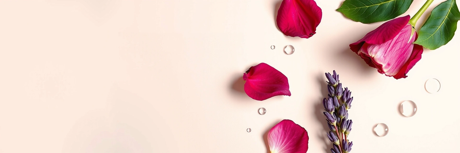 Serene image of natural skincare ingredients and delicate florals, evoking purity and gentle care.